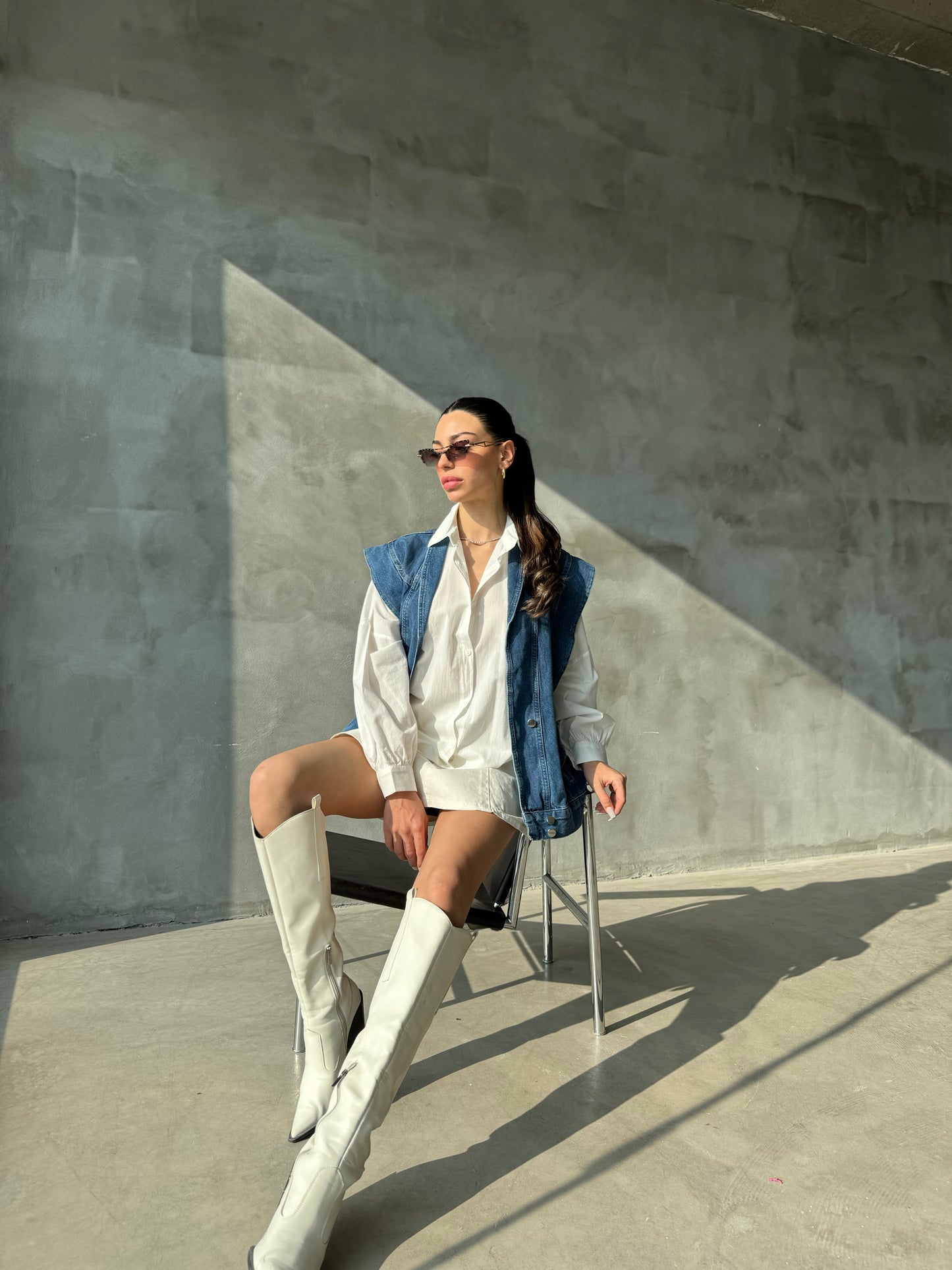 Ruffuled Denim Vest